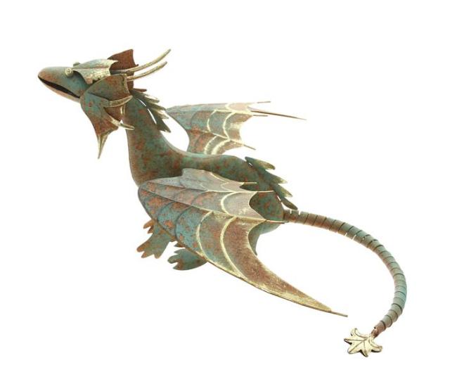 Figur "Drache" aus Metall blau / gold mit Rost Finish, Gartenfigur 38x38x26 cm, Outdoor Gartendeko für Draußen