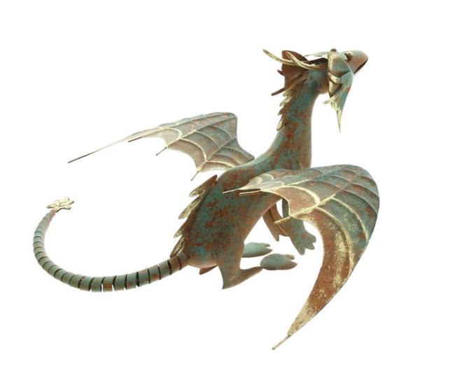 Figur "Drache" aus Metall blau / gold mit Rost Finish, Gartenfigur 38x38x26 cm, Outdoor Gartendeko für Draußen
