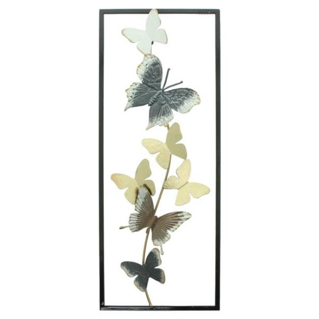Preview: 3D Wanddeko "Schmetterlinge" aus Metall, schwarz & gold, 20x50 cm, Wandbild, Wandschmuck, Metallbild