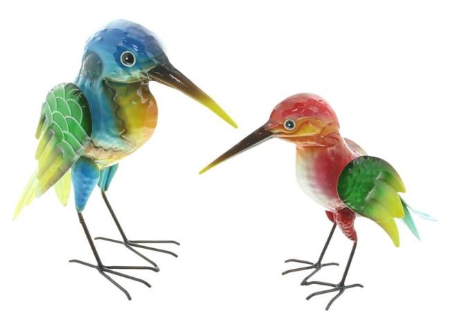 Preview: 2x Dekofigur "Vogel" aus Metall, bunt, Gartendeko für Draußen, Outdoor Deko Figur für Balkon, Terrasse & Garten