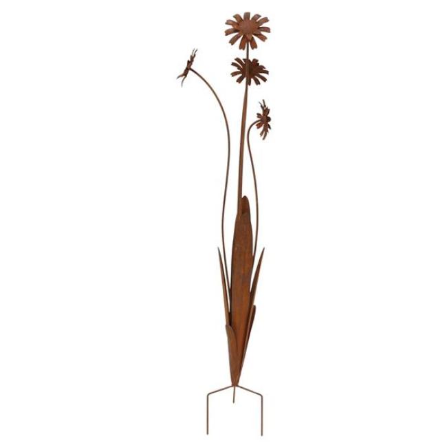 Preview: Gartenstecker "Rostblumen" aus Metall mit Echt Rost Finish, 100 cm hoch, Dekostecker wetterfest, Roststecker, Outdoor Gartendeko für Draußen