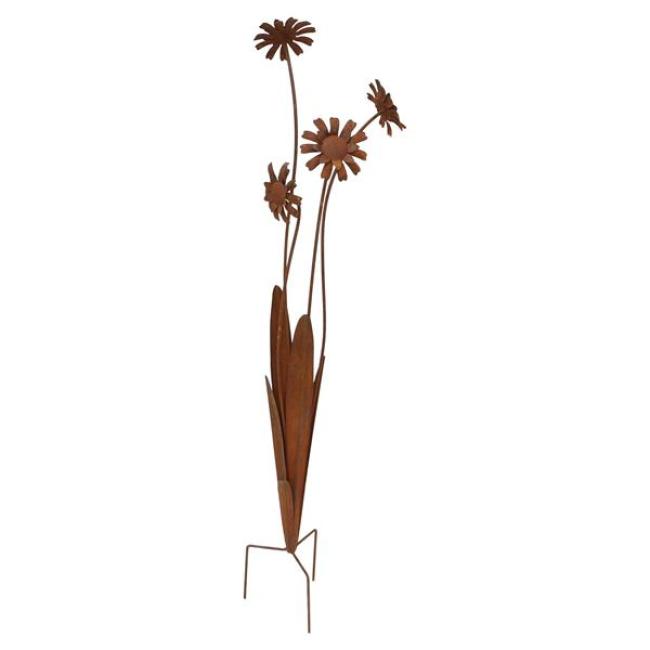 Preview: Gartenstecker "Rostblumen" aus Metall mit Echt Rost Finish, 100 cm hoch, Dekostecker wetterfest, Roststecker, Outdoor Gartendeko für Draußen