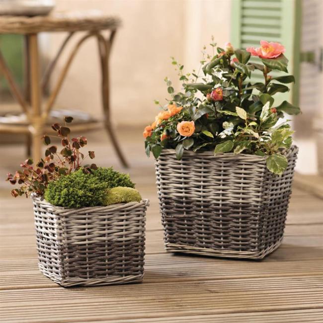 2x Pflanzkorb "Grey" aus Weide, grau, Blumentopf, Pflanzkübel, Übertopf, Pflanztopf