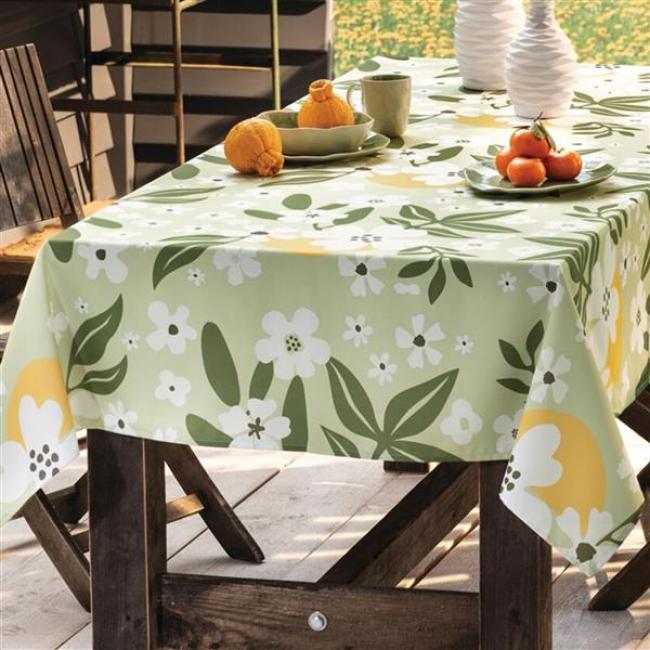 Preview: Tischdecke Outdoor "Frühling" 150x250 cm, grün, Blumen & Blätter Motiv, Gartentischdecke wetterfest & schmutzabweisend