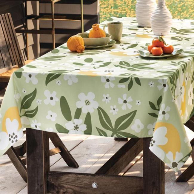 Tischdecke Outdoor "Frühling" 150x250 cm, grün, Blumen & Blätter Motiv, Gartentischdecke wetterfest & schmutzabweisend