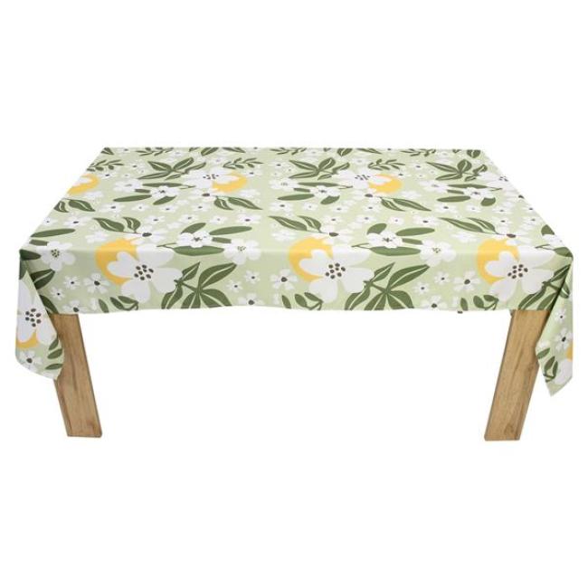 Preview: Tischdecke Outdoor "Frühling" 150x250 cm, grün, Blumen & Blätter Motiv, Gartentischdecke wetterfest & schmutzabweisend