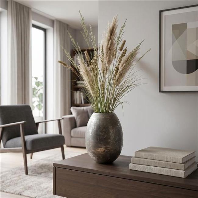 Preview: Dekovase "Antik" aus Metall, grau / gold, Blumenvase 24 cm hoch, Tischvase für Trockenblumen, Zweige & Äste, Vase