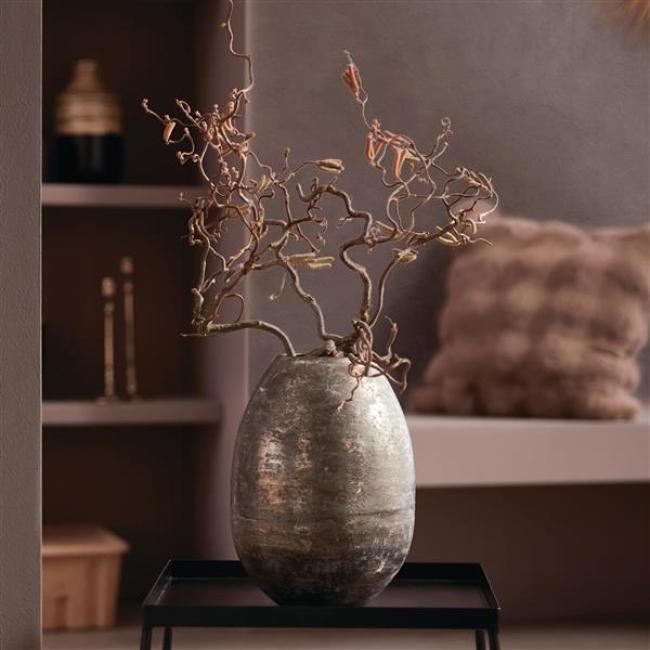 Preview: Dekovase "Antik" aus Metall, grau / gold, Blumenvase 24 cm hoch, Tischvase für Trockenblumen, Zweige & Äste, Vase
