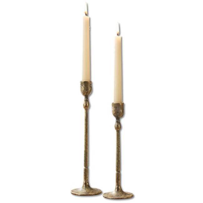 Preview: 2x Kerzenständer "Gold" aus Metall, 24 + 27 cm hoch, Stabkerzenhalter, Kerzenhalter Stabkerze, Kerzenleuchter