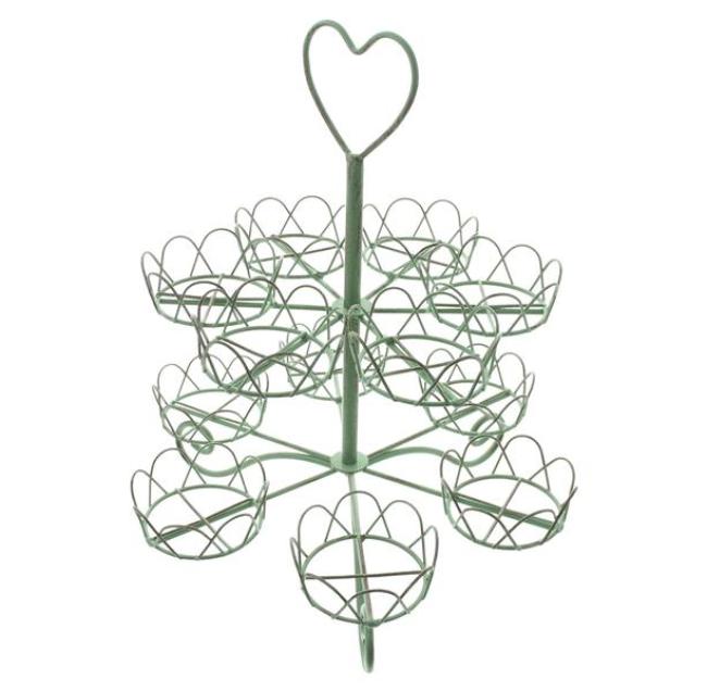 Cupcake Etagere "Vintage" aus Metall, grün mit Antik Finish, Muffin Ständer, 2 Etagen für 12 Törtchen