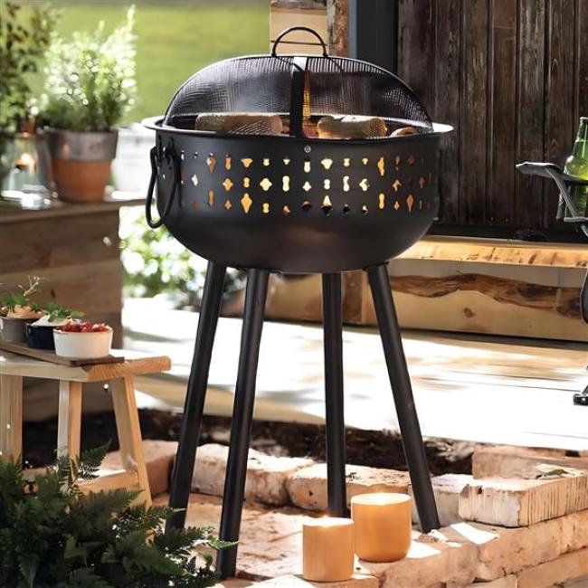 Preview: Grill "Black" aus Metall, schwarz, Holzkohlegrill tragbar, Kohlegrill mit Edelstahl-Grillrost & abnehmbarer Haube