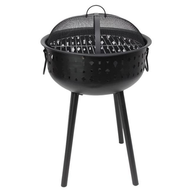 Preview: Grill "Black" aus Metall, schwarz, Holzkohlegrill tragbar, Kohlegrill mit Edelstahl-Grillrost & abnehmbarer Haube