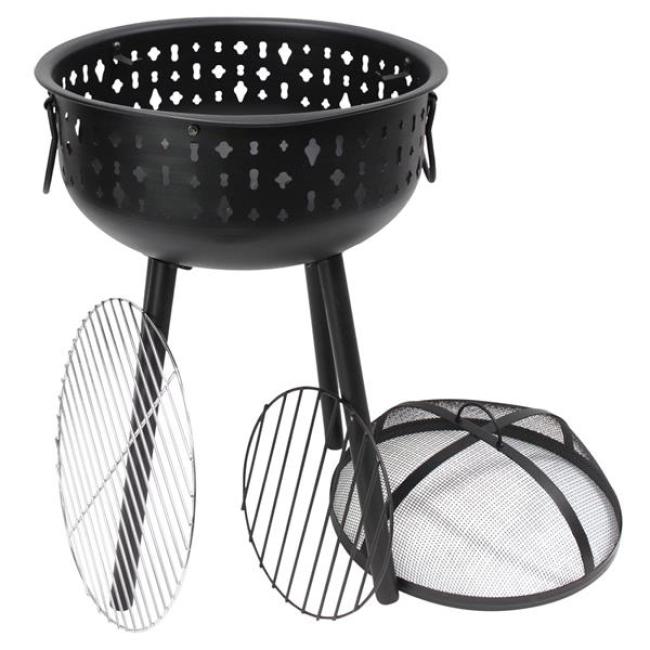 Grill "Black" aus Metall, schwarz, Holzkohlegrill tragbar, Kohlegrill mit Edelstahl-Grillrost & abnehmbarer Haube