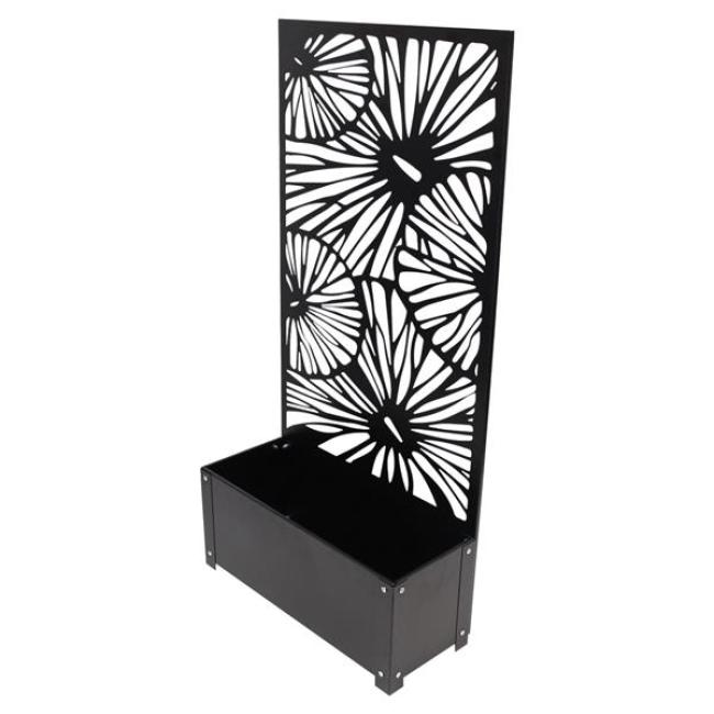 Preview: Pflanzkasten mit Rankgitter aus Metall, schwarz, 60x24x24 cm, mit Rankhilfe 122 cm hoch, Blumenkasten mit Spalier, Hochbeet mit Sichtschutz