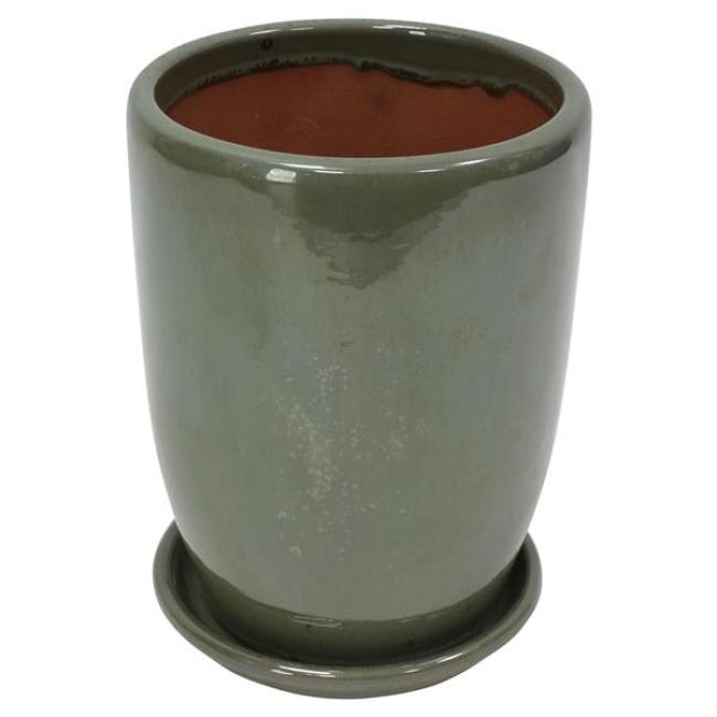 Preview: Pflanztopf "Oliv" mit Untersetzer, 2-tlg., Blumentopf aus Terracotta, grün, Indoor & Outdoor Blumenkübel, Pflanzentopf