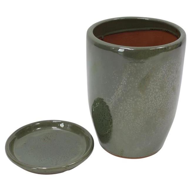 Preview: Pflanztopf "Oliv" mit Untersetzer, 2-tlg., Blumentopf aus Terracotta, grün, Indoor & Outdoor Blumenkübel, Pflanzentopf