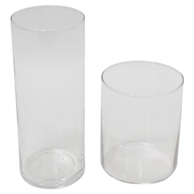 Preview: 2x Dekovase "Puro" aus Glas, klar, Blumenvase 15 + 25 cm hoch, Glasvase, Tischvase, Vasen-Set