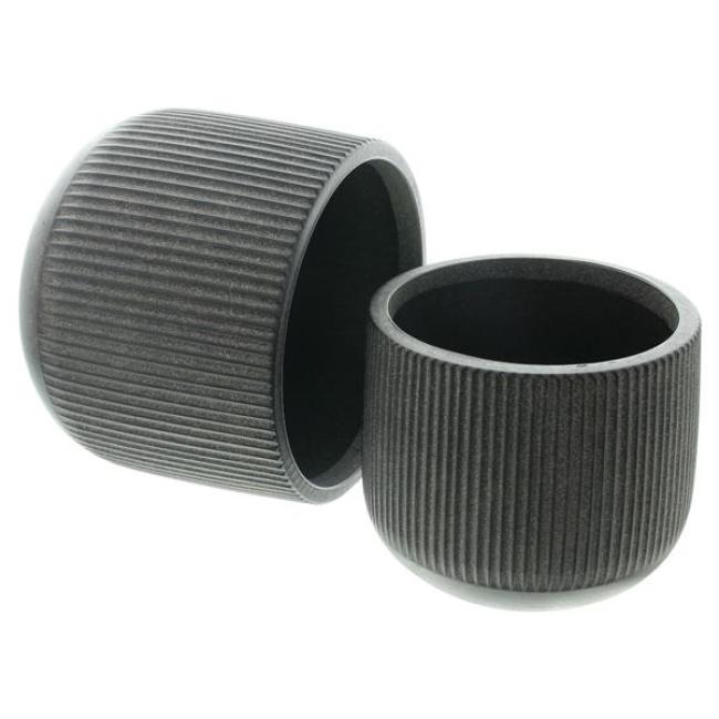 Preview: 2x Übertopf "Rillen" aus Kunststoff, schwarz, Blumentopf rund, Ø 13 + 17 cm, Indoor & Outdoor Blumenkübel, Pflanzentopf