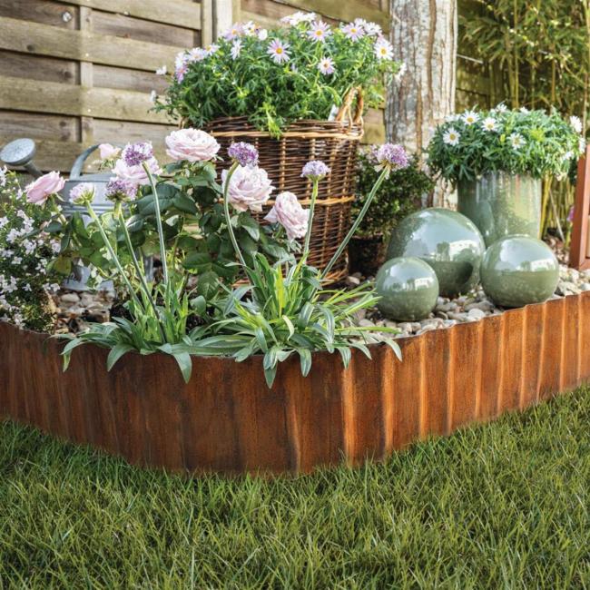 Beeteinfassung "Rost" aus Metall, 500x14 cm, Beetbegrenzung 5 m lang, Beetumrandung, Rasenkante für Beet & Garten