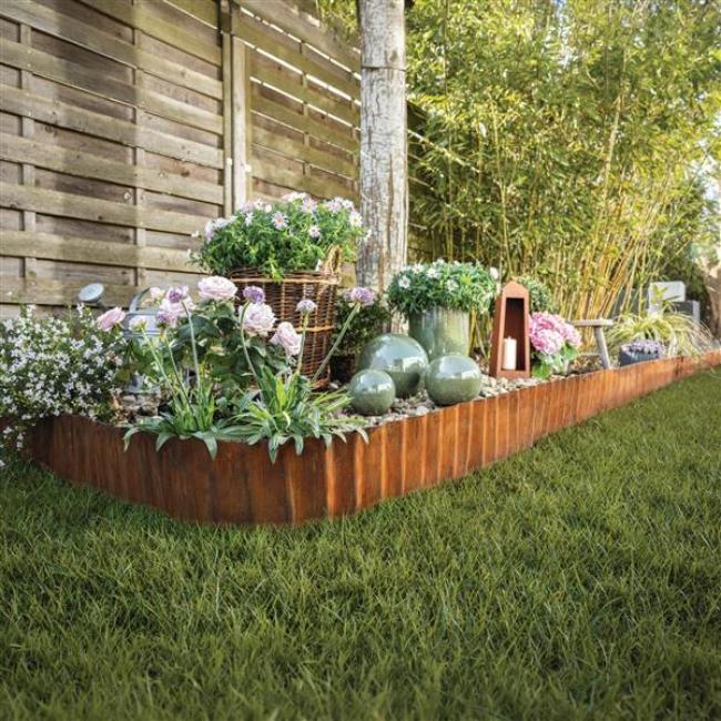 Preview: Beeteinfassung "Rost" aus Metall, 500x14 cm, Beetbegrenzung 5 m lang, Beetumrandung, Rasenkante für Beet & Garten