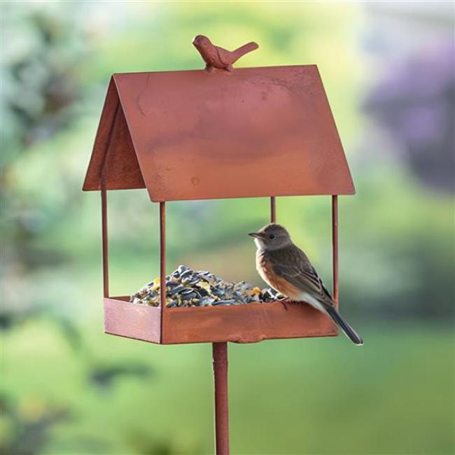 Preview: Rost Gartenstecker "Vogelhaus" aus Metall mit Edelrost, Vogelhäuschen, Vogelfutterhaus, Futterhaus