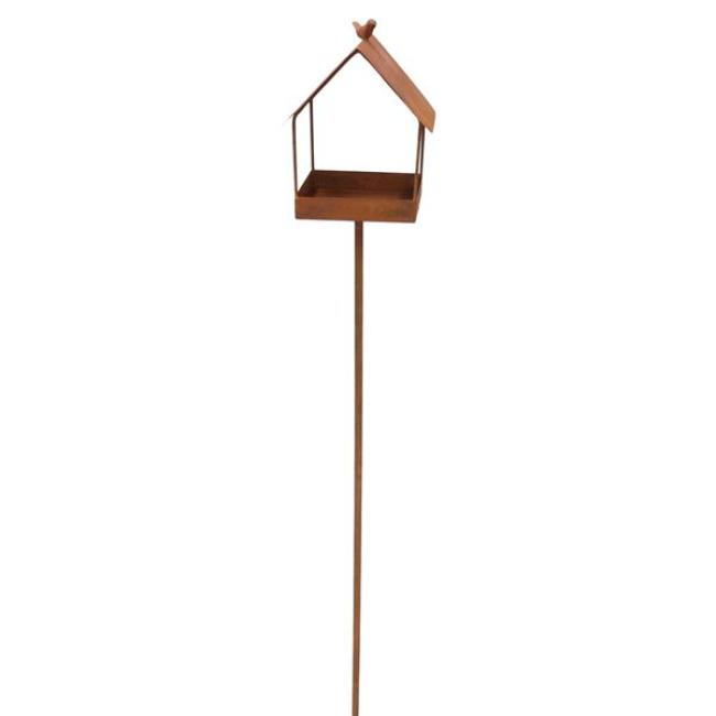 Rost Gartenstecker "Vogelhaus" aus Metall mit Edelrost, Vogelhäuschen, Vogelfutterhaus, Futterhaus