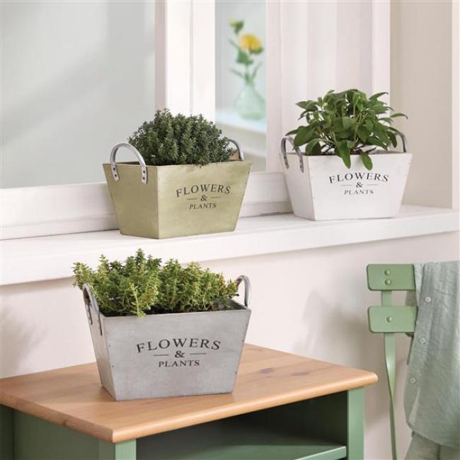 Preview: 3x Pflanztopf "Shabby" Blumentopf aus Holz, weiß grau grün, Indoor & Outdoor Blumenkübel, Pflanzentopf, Mini Blumenkasten