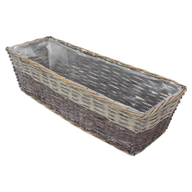 Preview: Balkon Blumenkasten "Grey" aus Weide, grau, Pflanzkasten 55 cm lang, Balkonkasten, Pflanzgefäß für Drinnen & Draußen