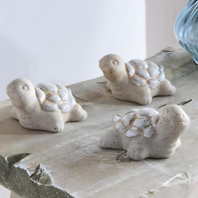 3x Figur "Schildkröte" aus Steingut, beige / weiß, Set kleine maritme Dekofiguen