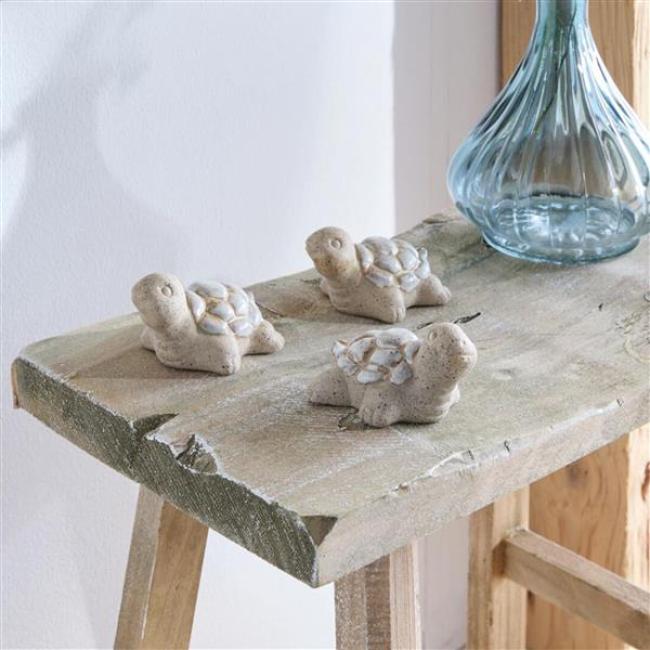 Preview: 3x Figur "Schildkröte" aus Steingut, beige / weiß, Set kleine maritme Dekofiguen
