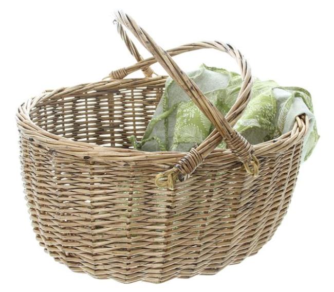 Einkaufskorb "Grün" aus Weide geflochten, klein, 42x34 cm, Aufbewahrungskorb, Flechtkorb, Picknickkorb, Weidenkorb, Tragekorb