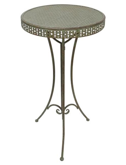 Preview: Stehtisch "Ornamente" aus Metall, mint-grün mit Rost Effekten, hoher Gartentisch, Bistrotisch