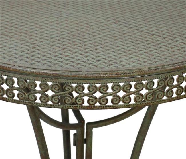 Stehtisch "Ornamente" aus Metall, mint-grün mit Rost Effekten, hoher Gartentisch, Bistrotisch