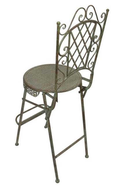 Klappstuhl "Ornamente" aus Metall, mint-grün mit Rost Effekten, hoher Gartenstuhl, Barstuhl, Bistrostuhl