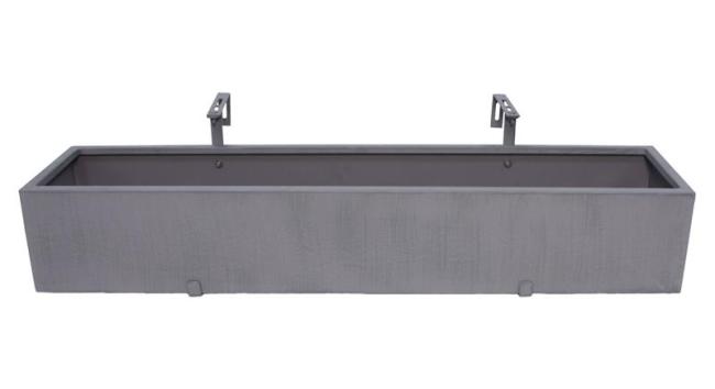 Preview: Balkon Blumenkasten "Grau" aus Metall, Pflanzkasten 90 cm lang, Balkonkasten mit integriertem Wasserablauf, Pflanzgefäß für Drinnen & Draußen