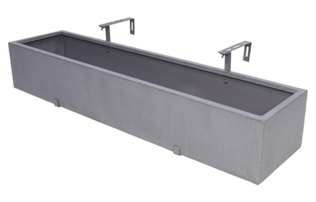 Balkon Blumenkasten "Grau" aus Metall, Pflanzkasten 90 cm lang, Balkonkasten mit integriertem Wasserablauf, Pflanzgefäß für Drinnen & Draußen