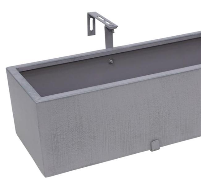Balkon Blumenkasten "Grau" aus Metall, Pflanzkasten 90 cm lang, Balkonkasten mit integriertem Wasserablauf, Pflanzgefäß für Drinnen & Draußen