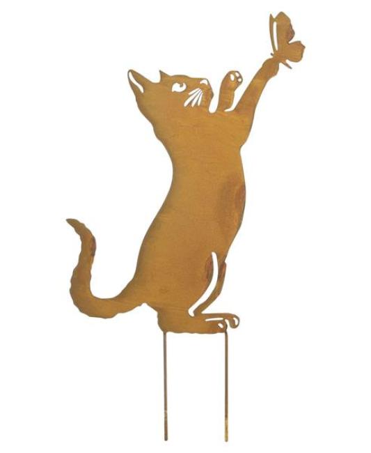 Preview: Gartenstecker "Katze" aus Metall mit Rost Finish, 48 cm hoch, Dekostecker wetterfest, Outdoor Gartendeko, Roststecker