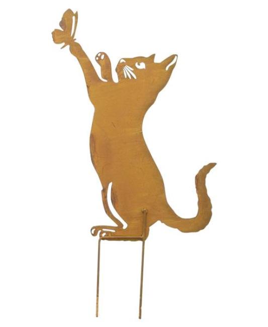 Preview: Gartenstecker "Katze" aus Metall mit Rost Finish, 48 cm hoch, Dekostecker wetterfest, Outdoor Gartendeko, Roststecker