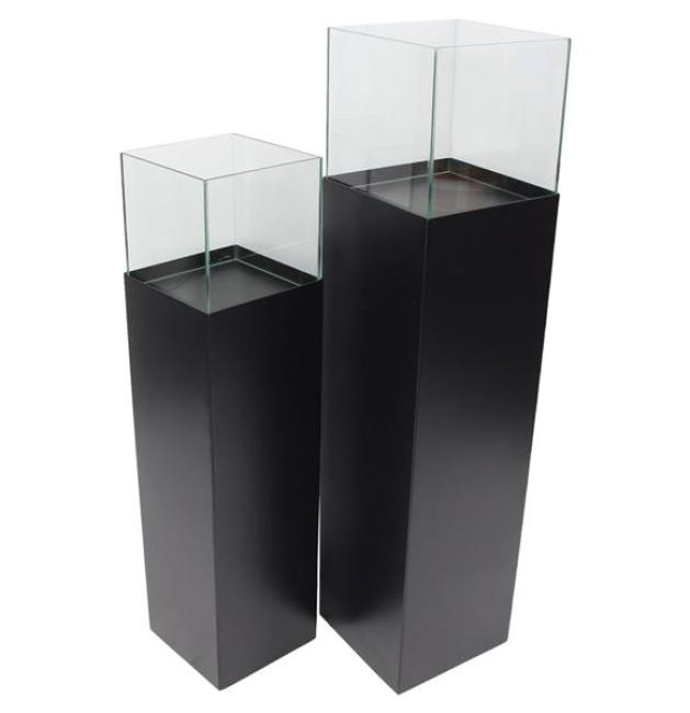 2x Windlichtsäule "Black" aus Metall schwarz & Glas, 75 + 90 cm hoch, Kerzenhalter, Kerzenständer, Dekosäule für Wohnzimmer, Boden-Laterne mit Kerzenglas