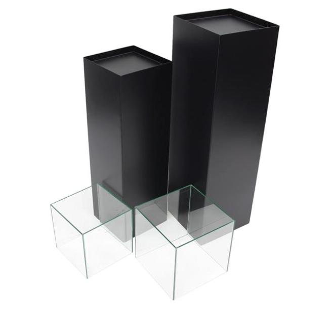 2x Windlichtsäule "Black" aus Metall schwarz & Glas, 75 + 90 cm hoch, Kerzenhalter, Kerzenständer, Dekosäule für Wohnzimmer, Boden-Laterne mit Kerzenglas
