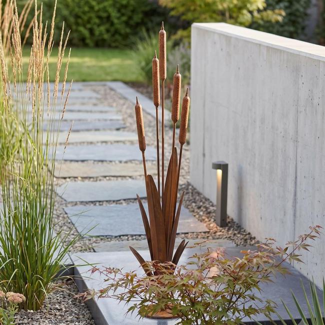 Gartendeko "Schilf" aus Metall mit Edelrost, 91 cm hoch, Schilfgras Outdoor Rost Deko für Draußen