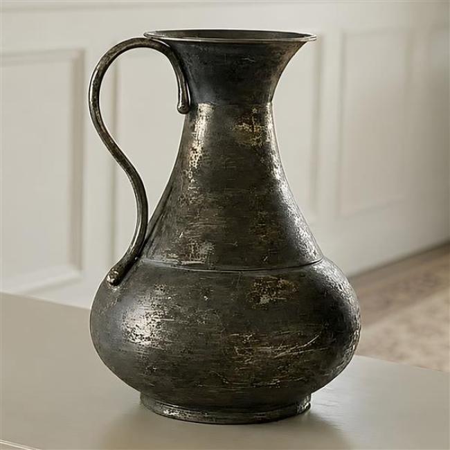 Preview: Dekokrug "Metallic" aus Metall, mit Antik Finish in Gold, 27 cm hoch, Vase für Trockenblumen, Blumenvase, Tischvase für Zweige & Äste
