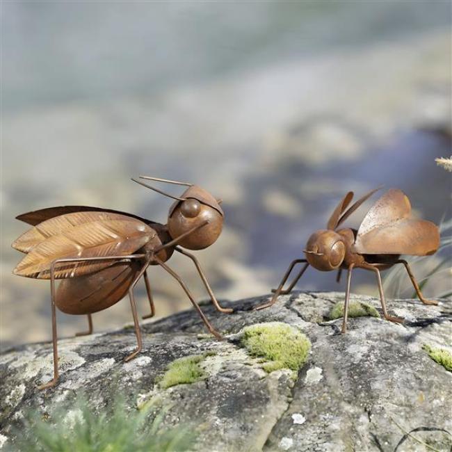 Preview: 2x Gartenfigur "Insekten" aus Metall mit Rost Finish, Outdoor Gartendeko für Draußen wetterfest, Rostdeko
