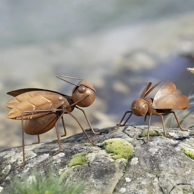 2x Gartenfigur "Insekten" aus Metall mit Rost Finish, Outdoor Gartendeko für Draußen wetterfest, Rostdeko