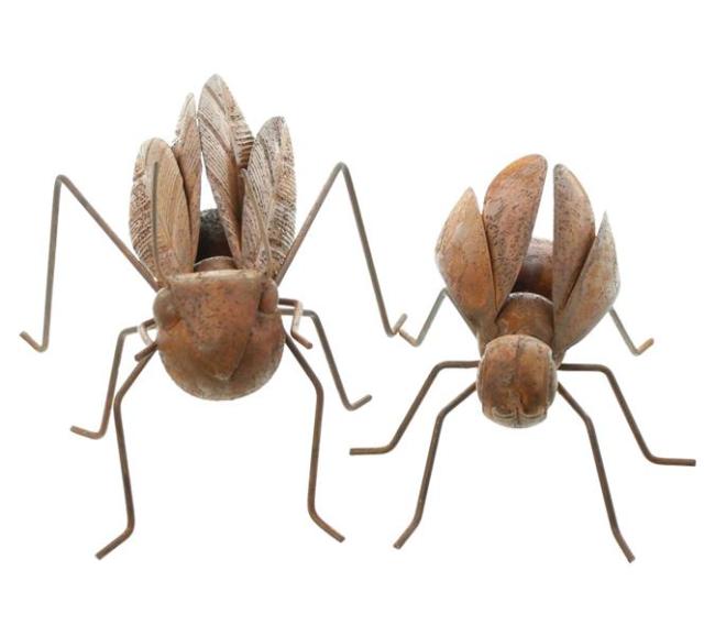 Preview: 2x Gartenfigur "Insekten" aus Metall mit Rost Finish, Outdoor Gartendeko für Draußen wetterfest, Rostdeko