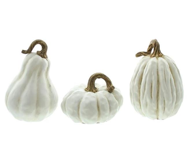 Preview: 3x Kürbis "White" aus Polyresin in weiß, kleine Kürbisse, Zierkürbis, Dekokürbis, Tischdeko