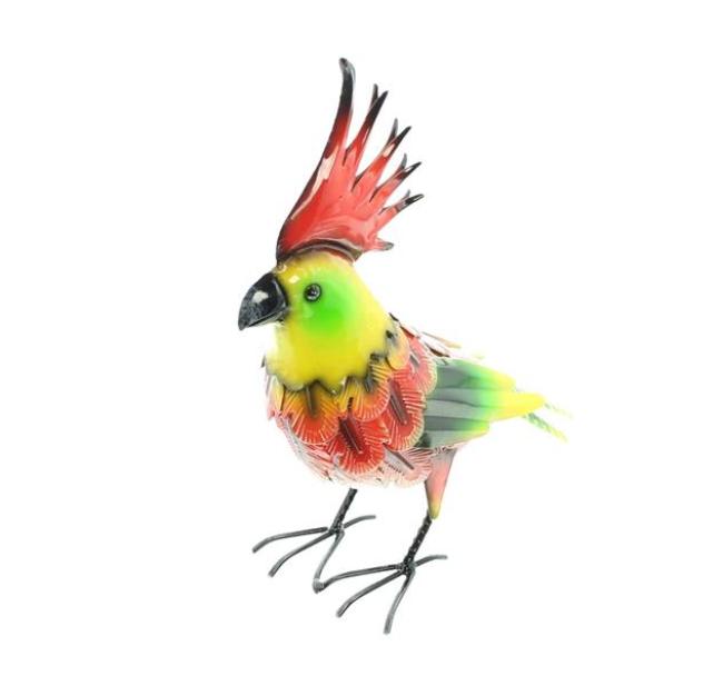 Dekovogel "Kakadu" aus Metall, bunt, witzige Dekofigur, Vogel 30 cm hoch, Sommer Deko für Innen, Vogeldeko, Vogelfigur