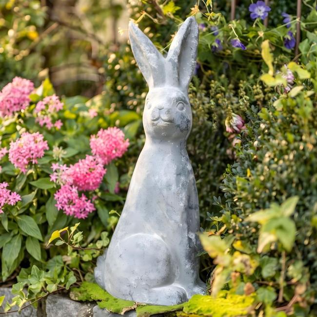 Osterhase "Stone" Osterdeko 52 cm groß, wetterfest, aus Magnesiumoxid in Stein Optik, Gartendeko Ostern für Draußen