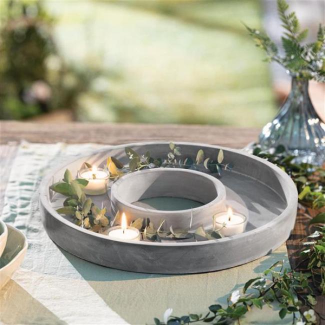 Preview: Dekoring "Grey" Zement in Beton Optik, weiß, Ø 35 cm, Betonring, Dekokranz, Tischkranz zum Dekorieren